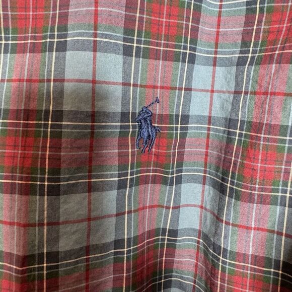 Ralph Lauren Polo Shirt Adult XL Slim Fit Blue Red Pony Button Up Plaid Mens - Picture 9 of 10